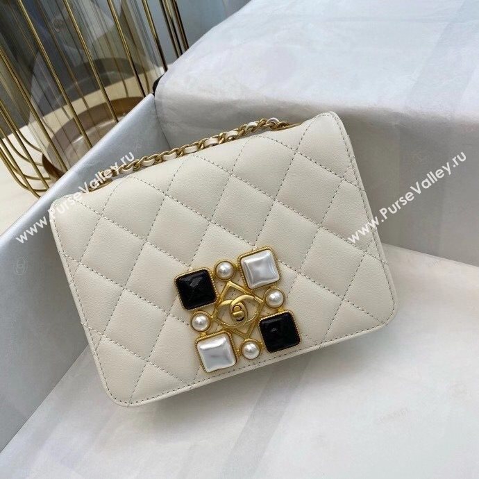 Chanel Quilted Calfskin Resin Stone Flap Bag AS2259 White 2020 TOP (SMJD-20112110)