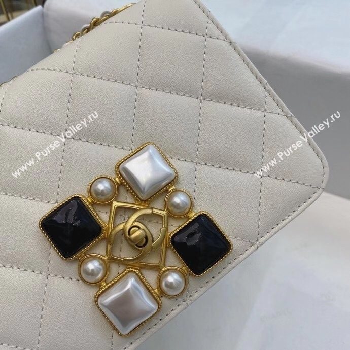 Chanel Quilted Calfskin Resin Stone Flap Bag AS2259 White 2020 TOP (SMJD-20112110)