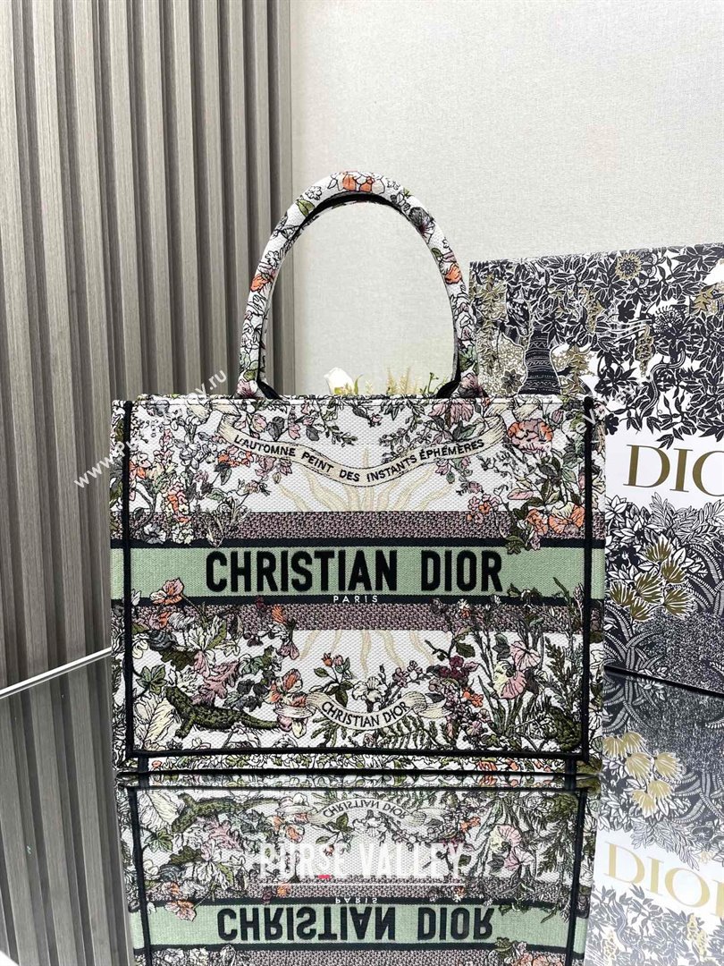 Dior Medium Book Tote Bag Bag in Ecru Multicolor Dior 4 Saisons Automne Soleil Ecru Multicolor Green 2024 (DMZ-24062810)