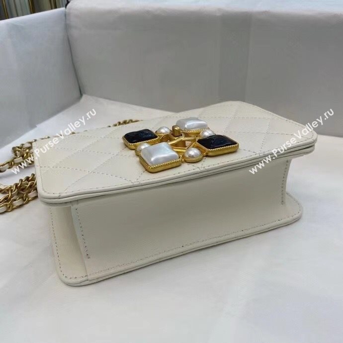 Chanel Quilted Calfskin Resin Stone Flap Bag AS2259 White 2020 TOP (SMJD-20112110)