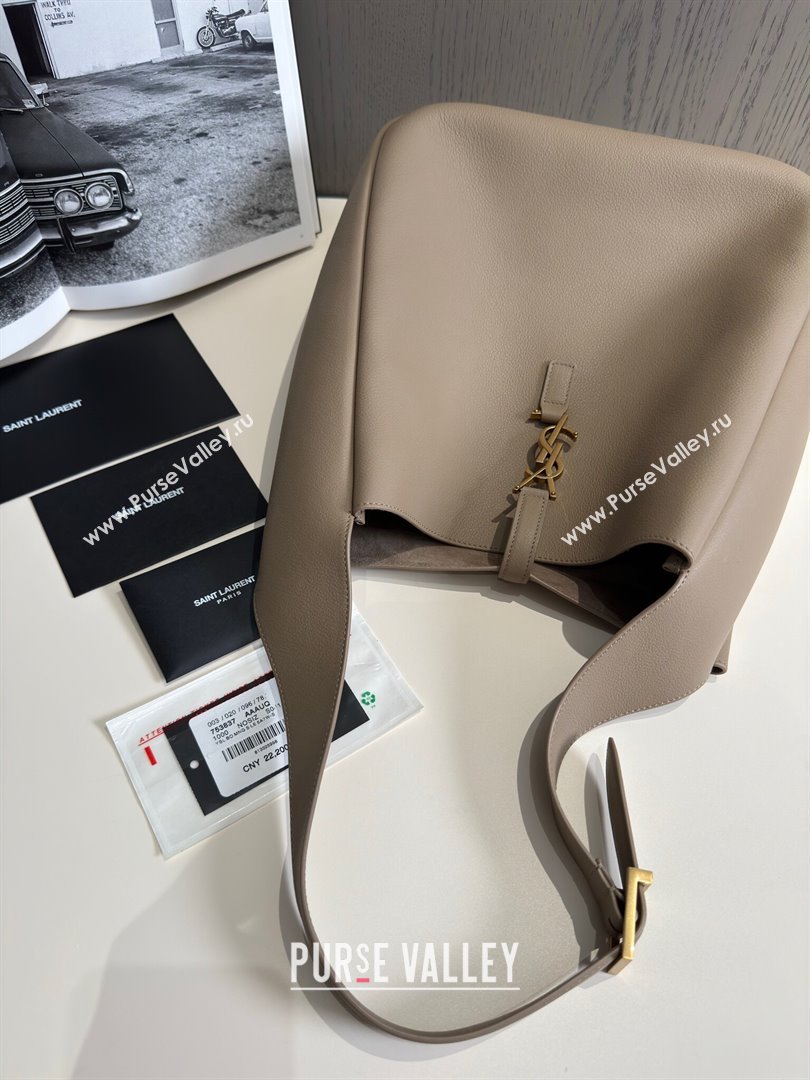 Saint Laurent LE 5 À 7 Supple Large Bag in Smooth Leather 753837 Grey 2024 Top (HONGS-24050728)