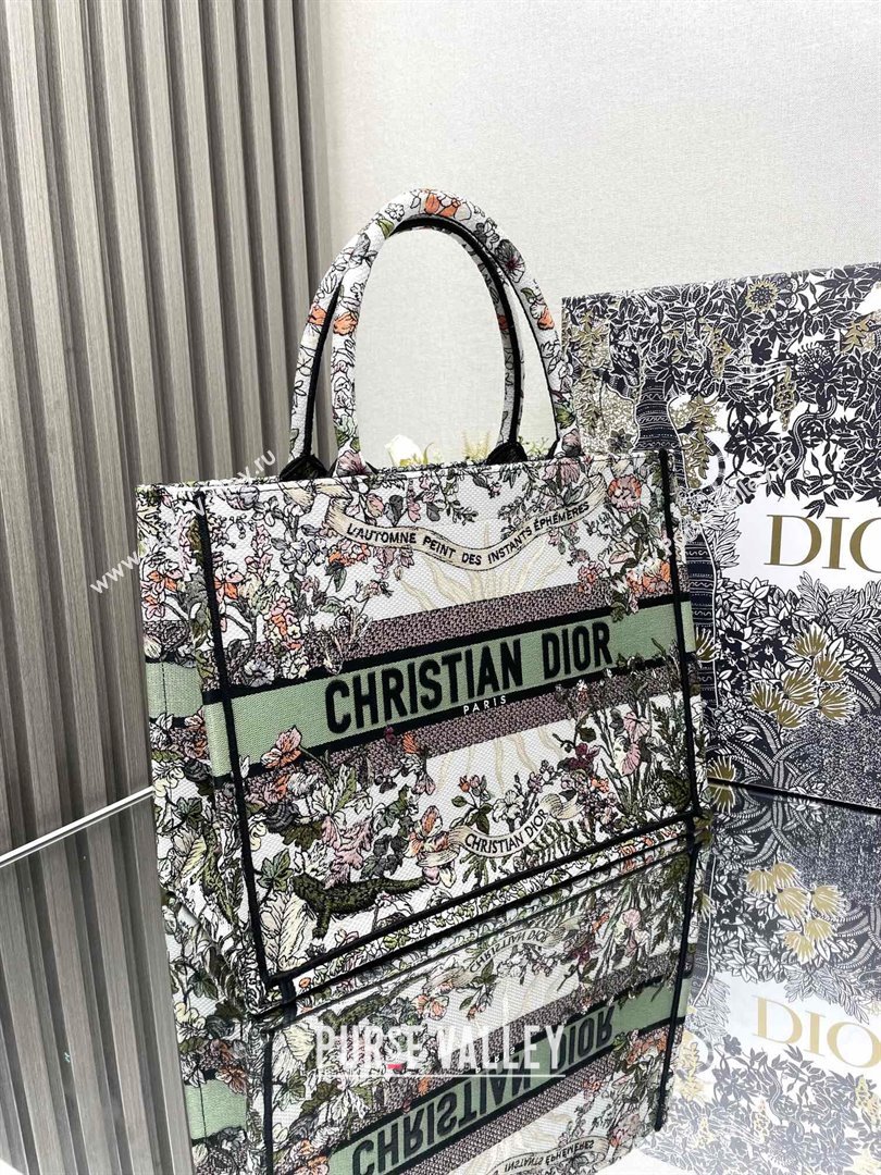 Dior Medium Book Tote Bag Bag in Ecru Multicolor Dior 4 Saisons Automne Soleil Ecru Multicolor Green 2024 (DMZ-24062810)