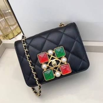 Chanel Quilted Calfskin Resin Stone Small Flap Bag AS2251 Black/Green/Red 2020 TOP (SMJD-20112103)