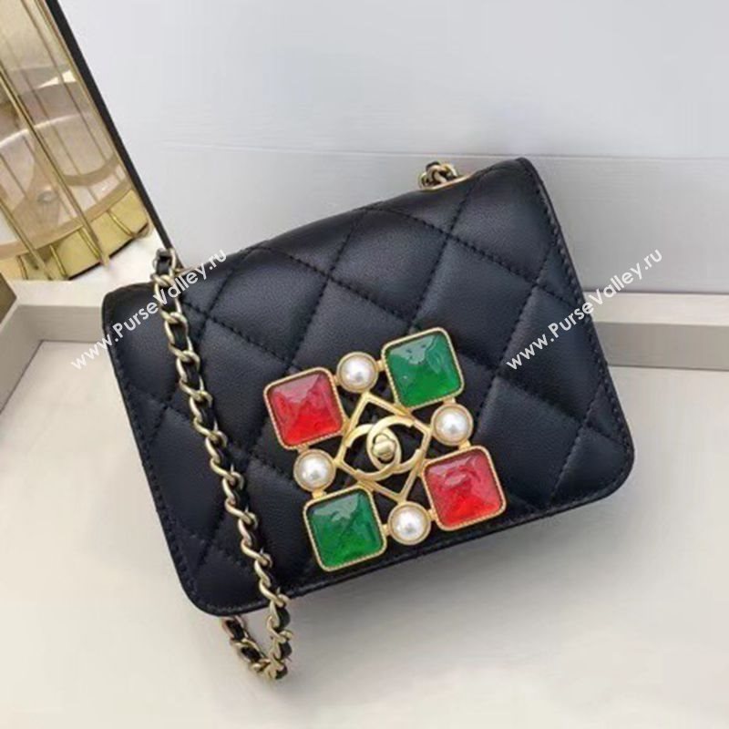 Chanel Quilted Calfskin Resin Stone Small Flap Bag AS2251 Black/Green/Red 2020 TOP (SMJD-20112103)