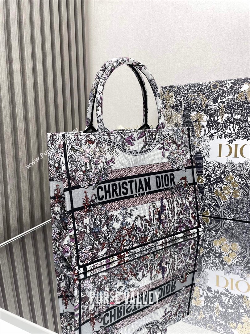 Dior Medium Book Tote Bag Bag in Ecru Multicolor Dior 4 Saisons Hiver Soleil Grey 2024 (DMZ-24062811)