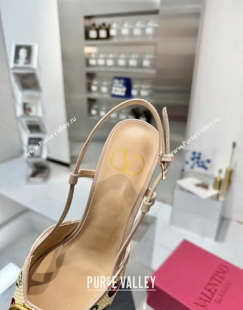 Valentino VLogo Signature Cherryfic Slingback Pumps 8cm in Jacquard Synthetic Raffia Dusty Pink 2025 (XL-250428040)
