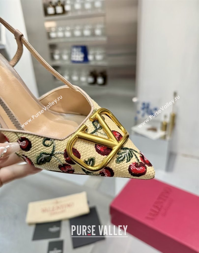 Valentino VLogo Signature Cherryfic Slingback Pumps 8cm in Jacquard Synthetic Raffia Dusty Pink 2025 (XL-250428040)