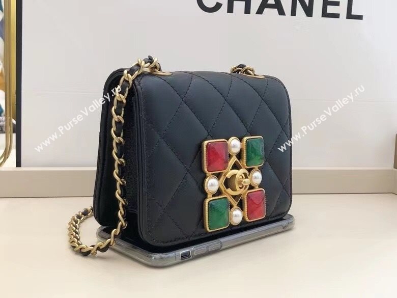 Chanel Quilted Calfskin Resin Stone Small Flap Bag AS2251 Black/Green/Red 2020 TOP (SMJD-20112103)