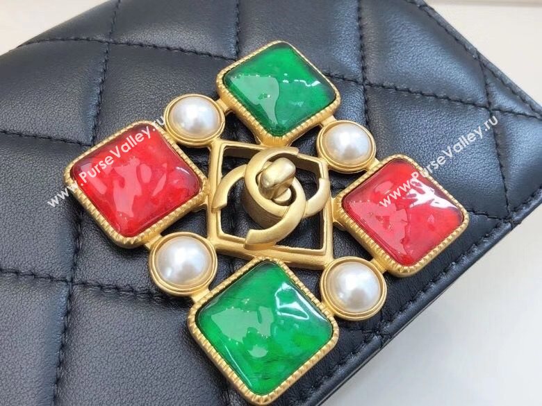 Chanel Quilted Calfskin Resin Stone Small Flap Bag AS2251 Black/Green/Red 2020 TOP (SMJD-20112103)
