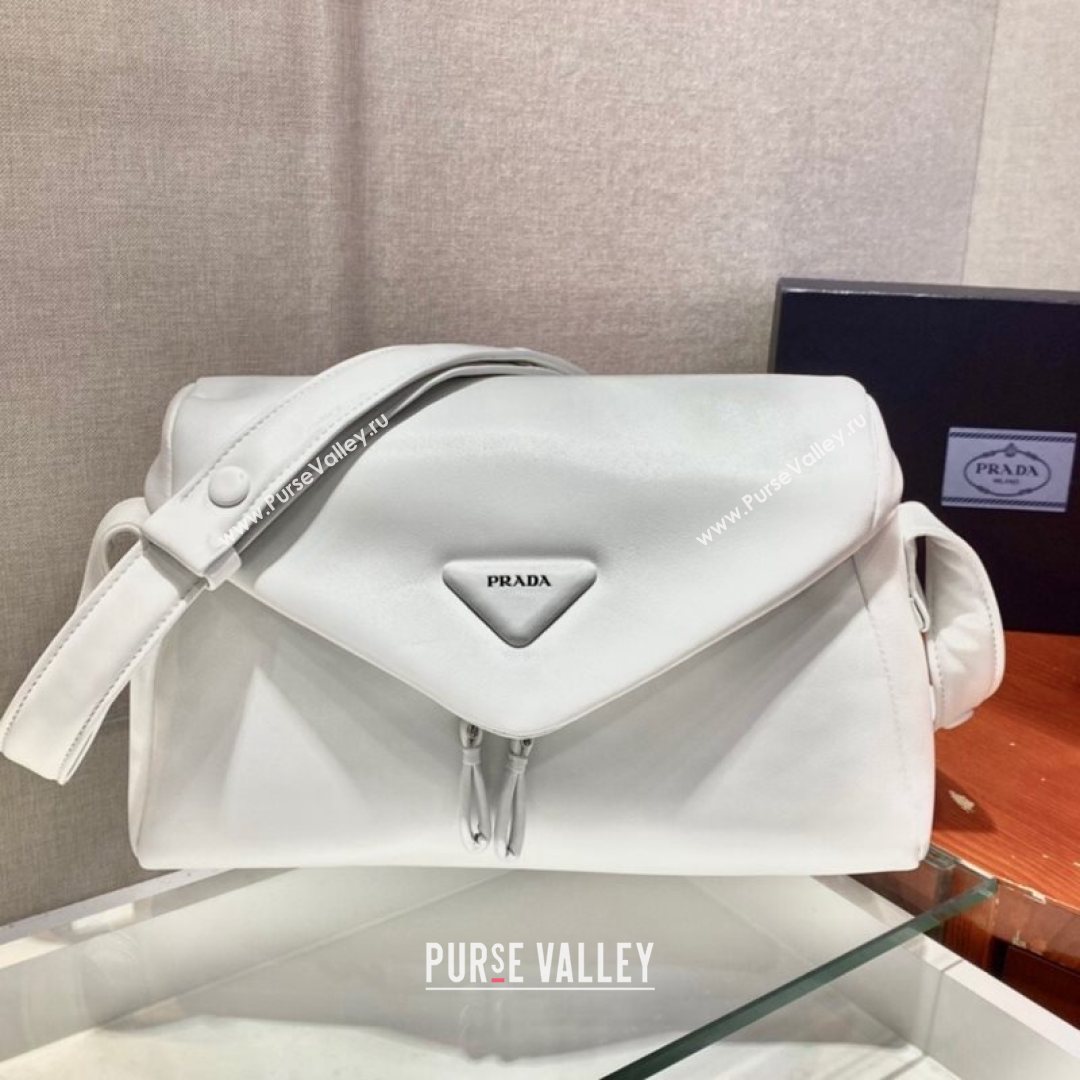 Prada Signaux Lambskin Shoulder Bag 1BC165 White 2021 (YZ-21080409)