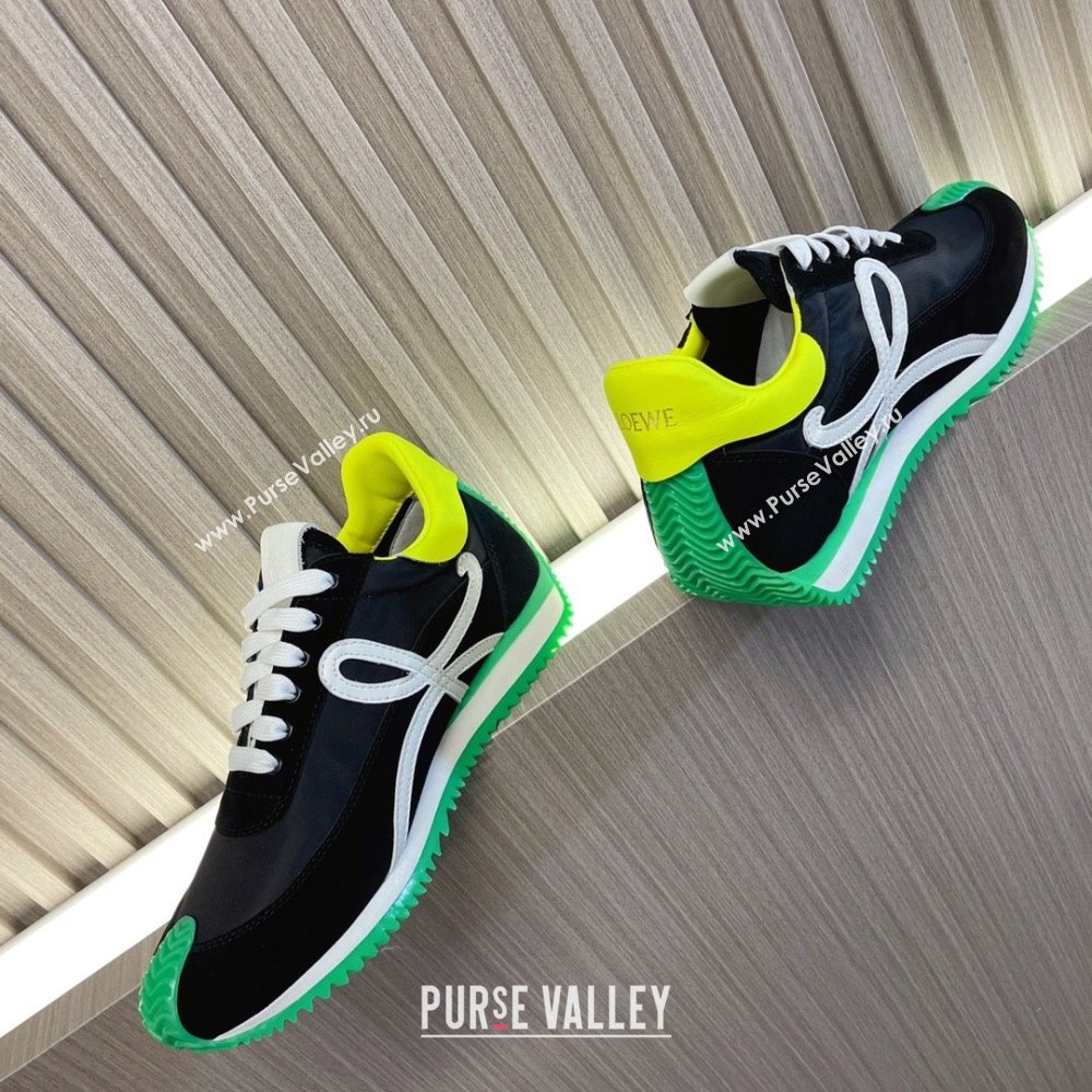 Loewe Flow Runner Sneakers in Nylon and Suede L81506 Green/White/Black 2024 (BLD-24081506)