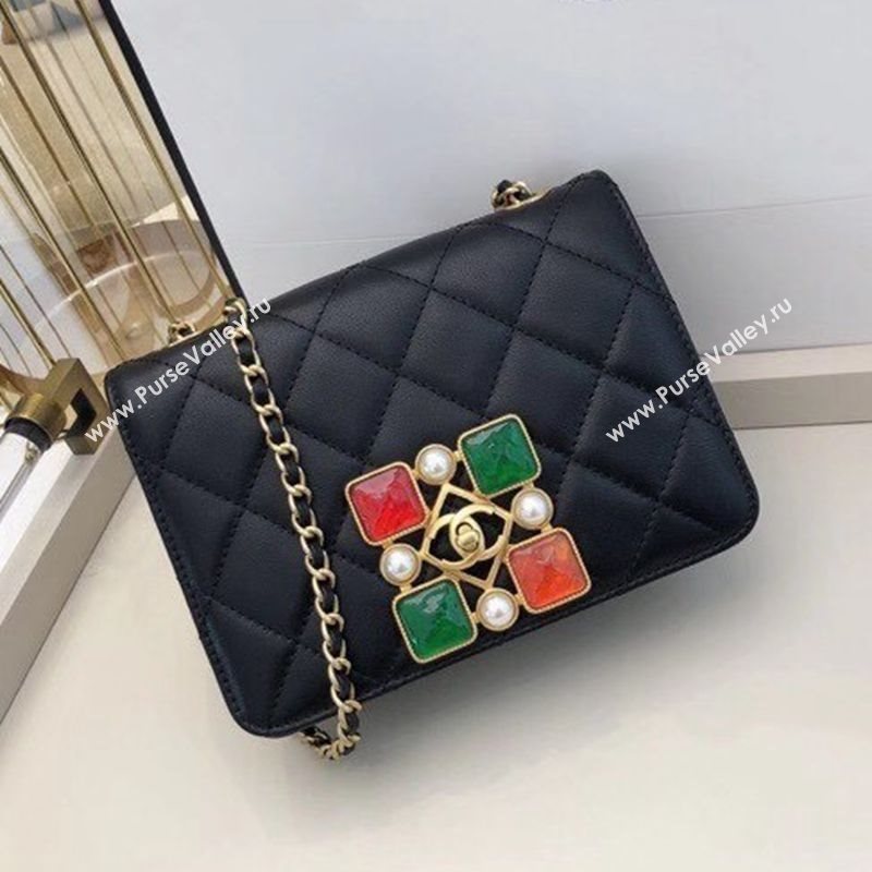 Chanel Quilted Calfskin Resin Stone Flap Bag AS2259 Black/Green/Red 2020 TOP (SMJD-20112104)