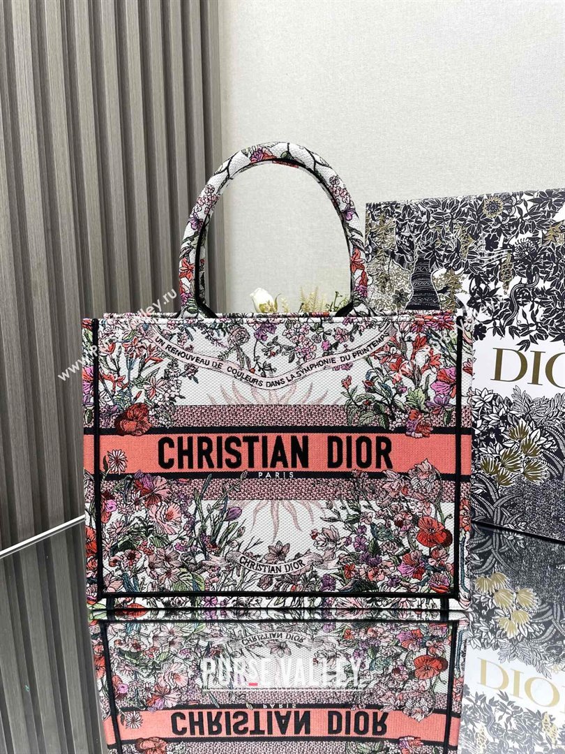 Dior Medium Book Tote Bag Bag in Ecru Multicolor Dior 4 Saisons Printemps Soleil Pink 2024 (DMZ-24062812)