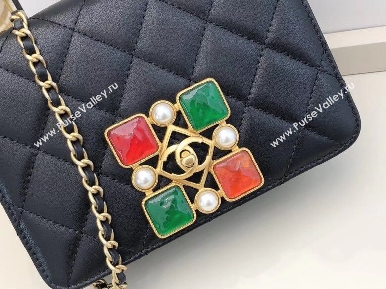 Chanel Quilted Calfskin Resin Stone Flap Bag AS2259 Black/Green/Red 2020 TOP (SMJD-20112104)