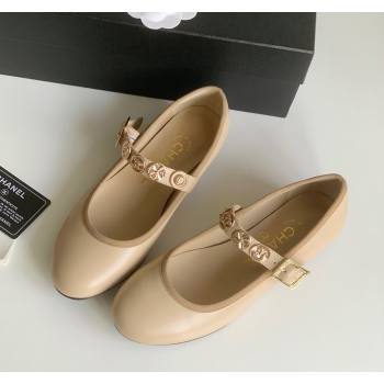 Chanel Mary Janes Shoes with Badge in Calfskin Leather Beige 2024 (Y30-24031106)