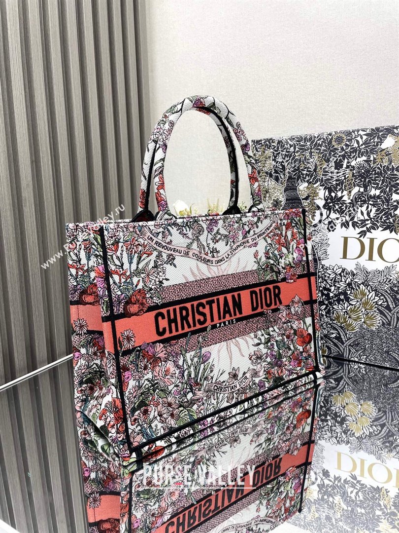 Dior Medium Book Tote Bag Bag in Ecru Multicolor Dior 4 Saisons Printemps Soleil Pink 2024 (DMZ-24062812)