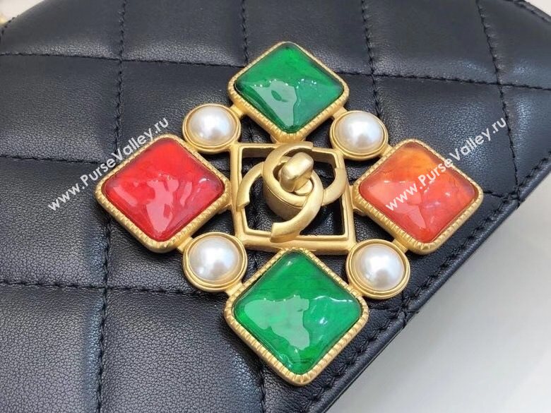 Chanel Quilted Calfskin Resin Stone Flap Bag AS2259 Black/Green/Red 2020 TOP (SMJD-20112104)