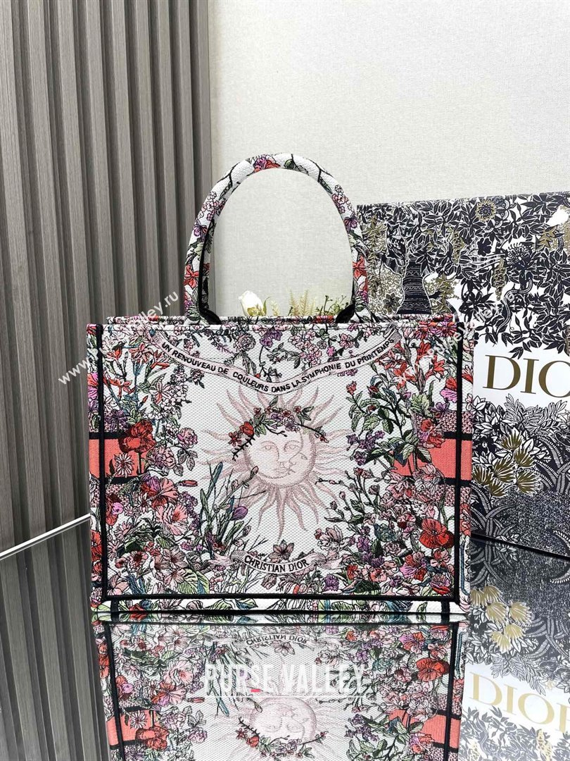 Dior Medium Book Tote Bag Bag in Ecru Multicolor Dior 4 Saisons Printemps Soleil Pink 2024 (DMZ-24062812)