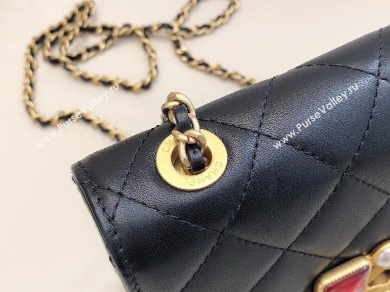 Chanel Quilted Calfskin Resin Stone Flap Bag AS2259 Black/Green/Red 2020 TOP (SMJD-20112104)