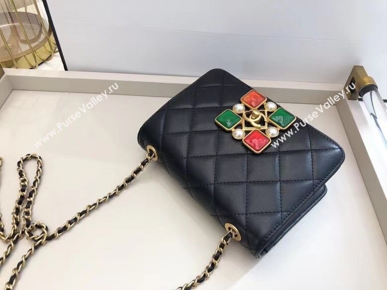Chanel Quilted Calfskin Resin Stone Flap Bag AS2259 Black/Green/Red 2020 TOP (SMJD-20112104)