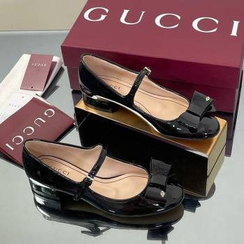 Gucci Bow Mary Jane Ballet Flats in Patent Leather Black 2025 835748 (MD-250828025)