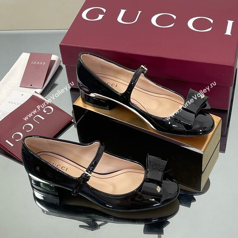 Gucci Bow Mary Jane Ballet Flats in Patent Leather Black 2025 835748 (MD-250828025)