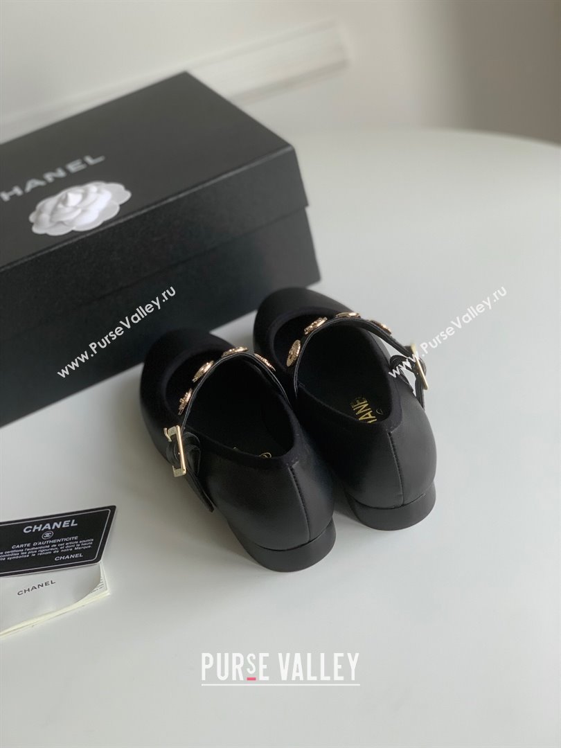 Chanel Mary Janes Shoes with Badge in Calfskin Leather Black 2024 (Y30-24031105)