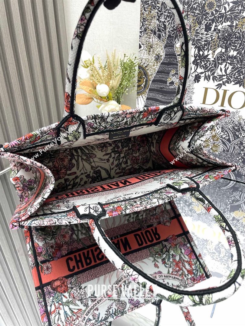 Dior Medium Book Tote Bag Bag in Ecru Multicolor Dior 4 Saisons Printemps Soleil Pink 2024 (DMZ-24062812)