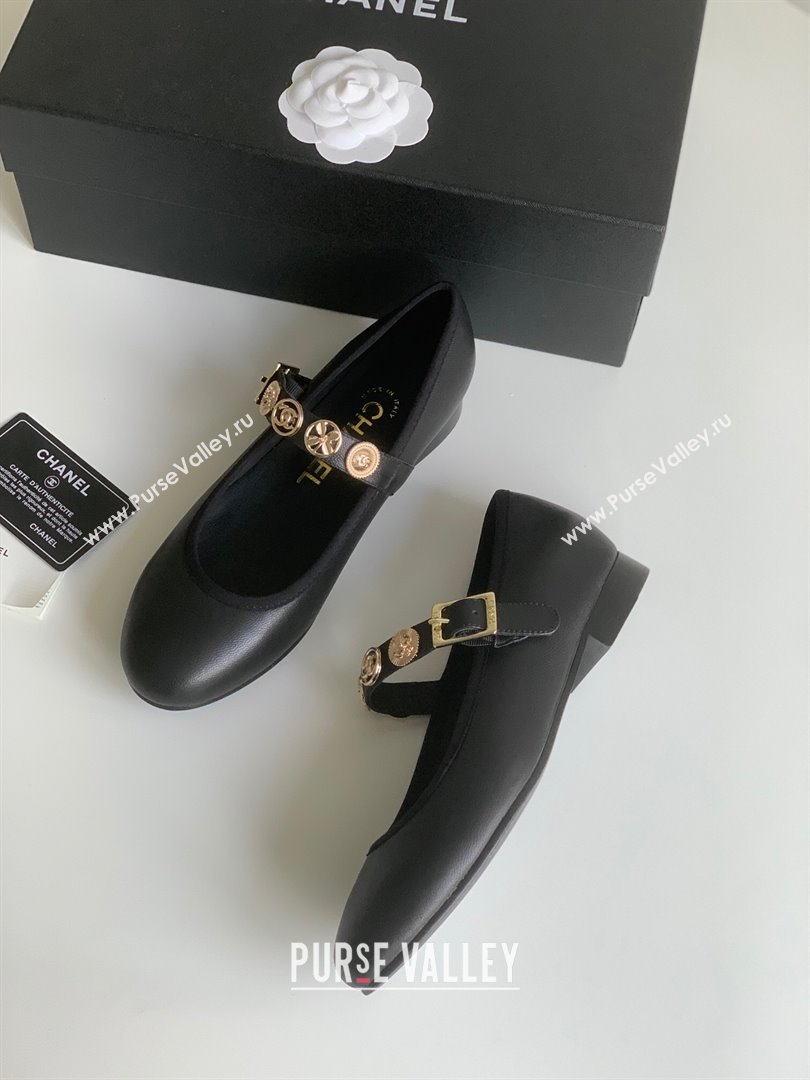 Chanel Mary Janes Shoes with Badge in Calfskin Leather Black 2024 (Y30-24031105)