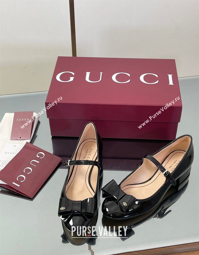 Gucci Bow Mary Jane Ballet Flats in Patent Leather Black 2025 835748 (MD-250828025)