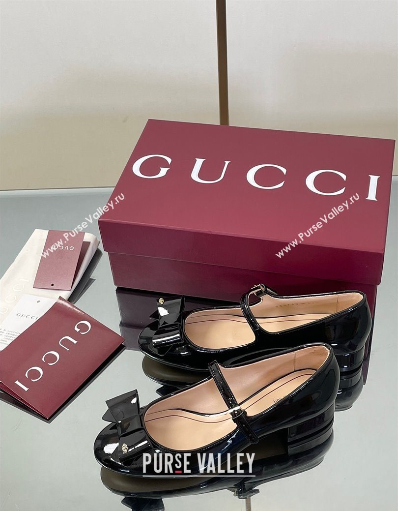 Gucci Bow Mary Jane Ballet Flats in Patent Leather Black 2025 835748 (MD-250828025)