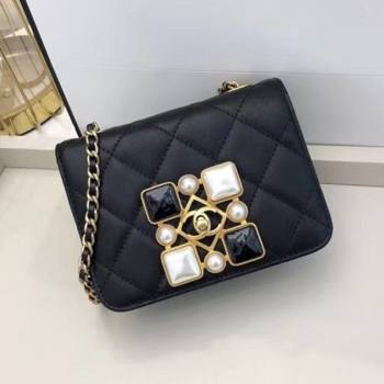 Chanel Quilted Calfskin Resin Stone Small Flap Bag AS2251 Black/White 2020 TOP (SMJD-20112101)