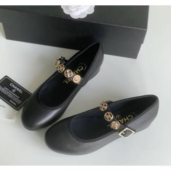 Chanel Mary Janes Shoes with Badge in Calfskin Leather Black 2024 (Y30-24031105)
