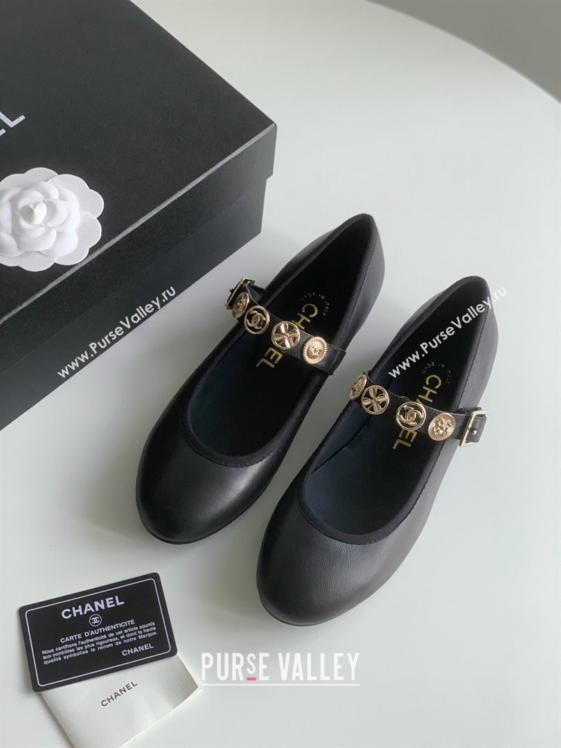 Chanel Mary Janes Shoes with Badge in Calfskin Leather Black 2024 (Y30-24031105)
