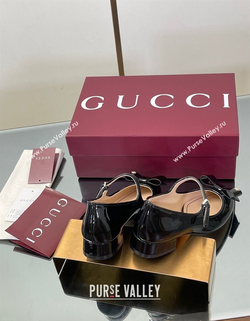 Gucci Bow Mary Jane Ballet Flats in Patent Leather Black 2025 835748 (MD-250828025)