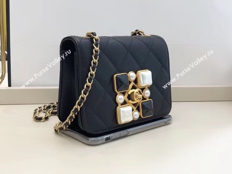 Chanel Quilted Calfskin Resin Stone Small Flap Bag AS2251 Black/White 2020 TOP (SMJD-20112101)