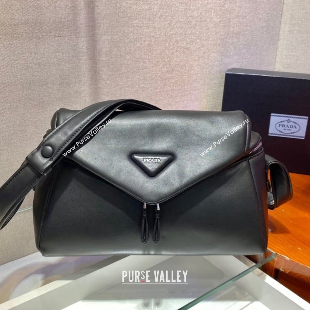 Prada Signaux Lambskin Shoulder Bag 1BC165 Black 2021 (YZ-21080411)