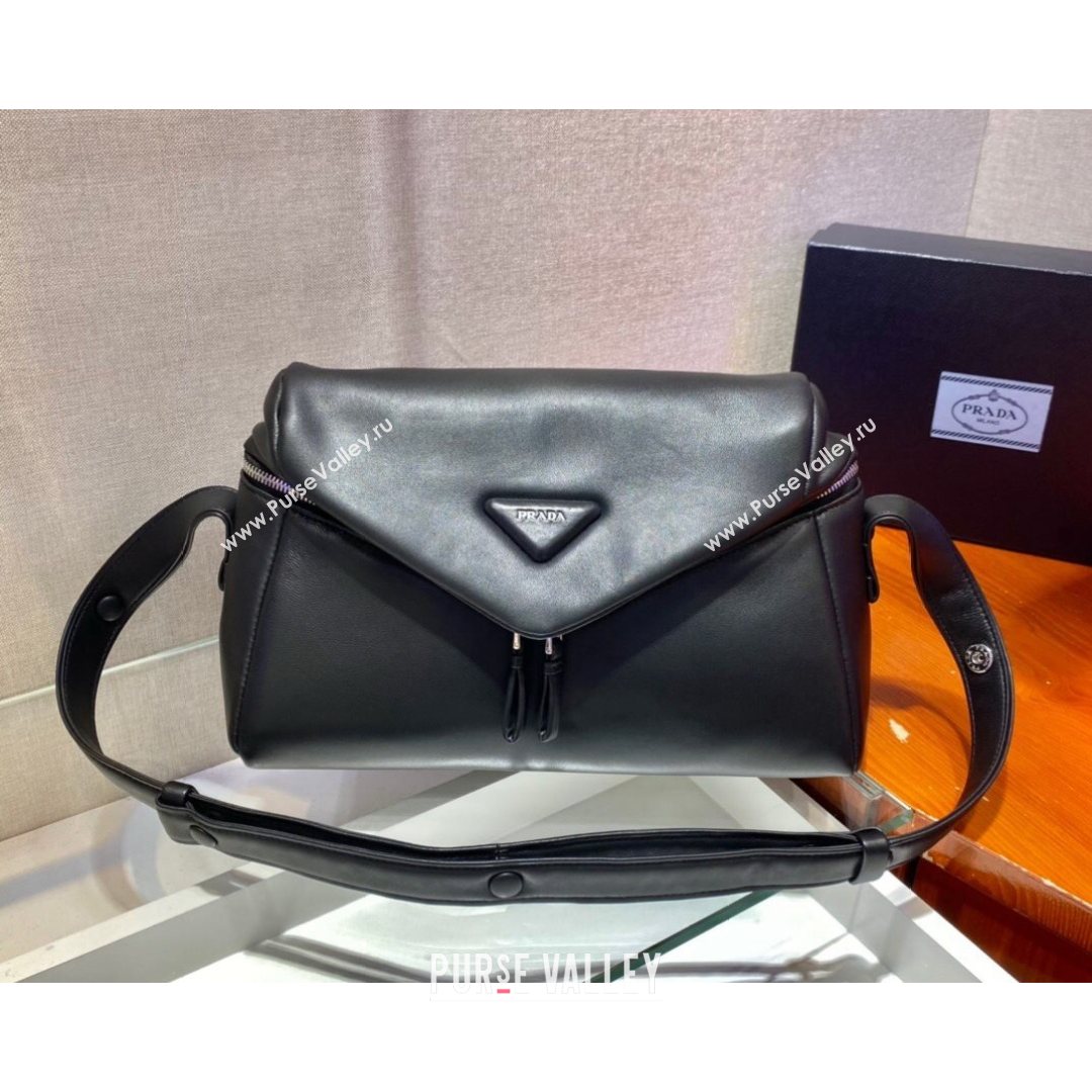 Prada Signaux Lambskin Shoulder Bag 1BC165 Black 2021 (YZ-21080411)