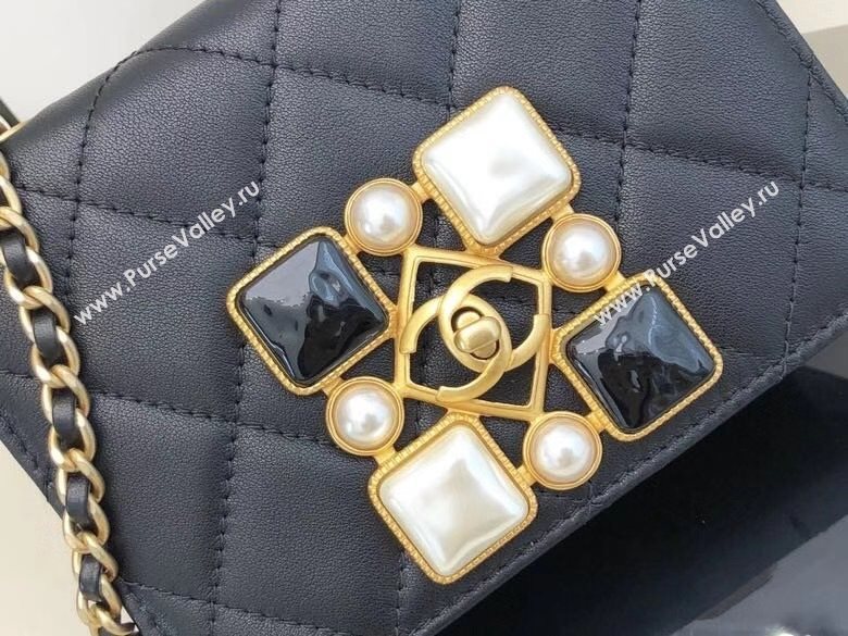 Chanel Quilted Calfskin Resin Stone Small Flap Bag AS2251 Black/White 2020 TOP (SMJD-20112101)