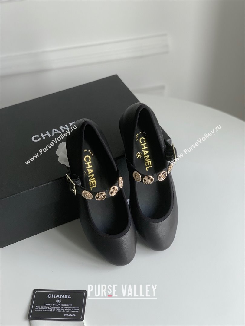 Chanel Mary Janes Shoes with Badge in Calfskin Leather Black 2024 (Y30-24031105)