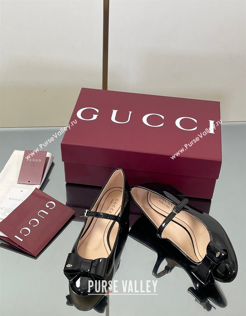 Gucci Bow Mary Jane Ballet Flats in Patent Leather Black 2025 835748 (MD-250828025)