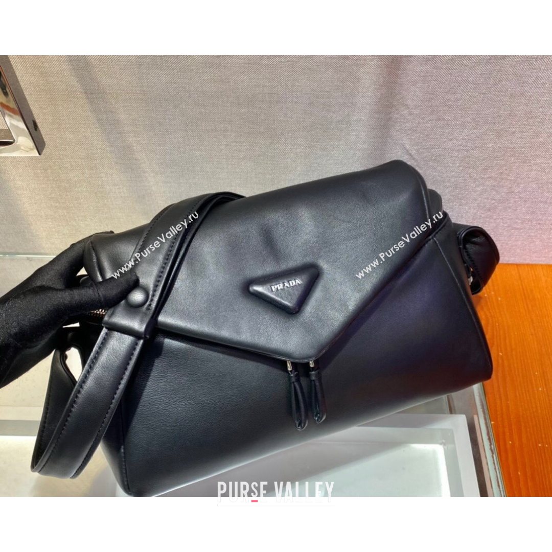 Prada Signaux Lambskin Shoulder Bag 1BC165 Black 2021 (YZ-21080411)