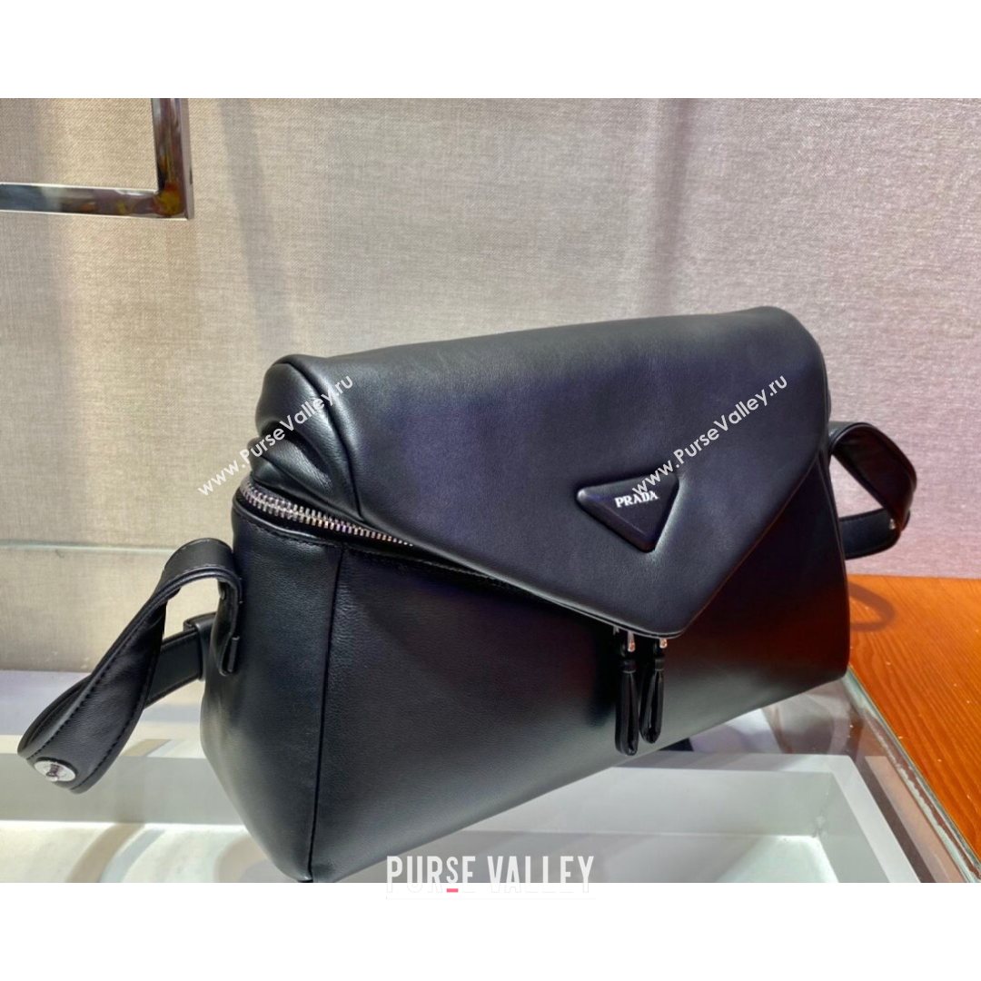 Prada Signaux Lambskin Shoulder Bag 1BC165 Black 2021 (YZ-21080411)