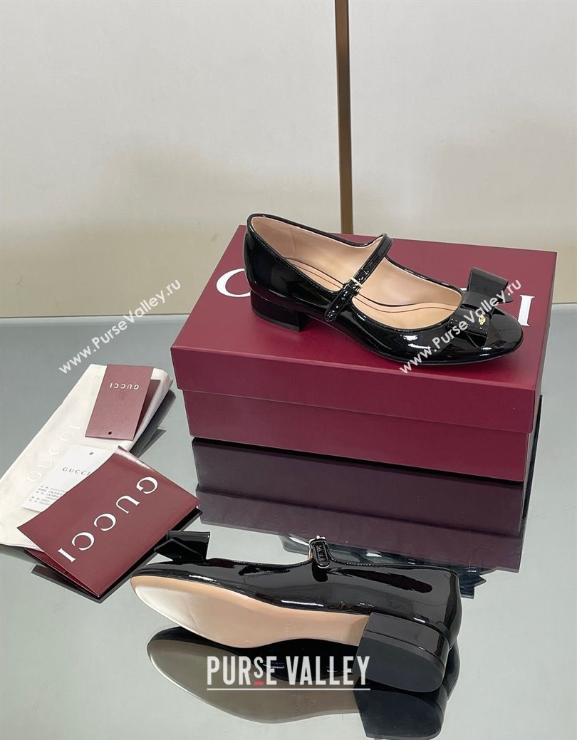 Gucci Bow Mary Jane Ballet Flats in Patent Leather Black 2025 835748 (MD-250828025)
