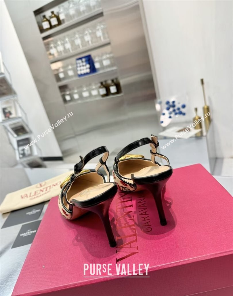 Valentino VLogo Signature Cherryfic Slingback Pumps 8cm in Jacquard Synthetic Raffia Black 2025 (XL-250428043)