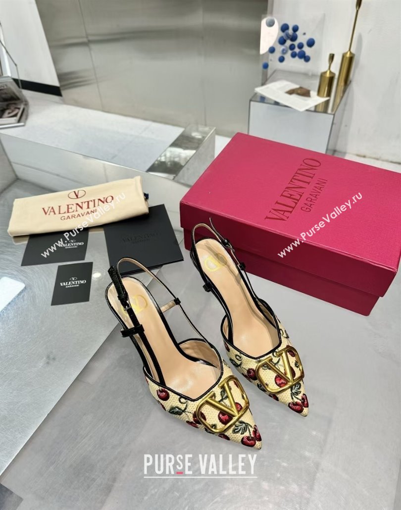 Valentino VLogo Signature Cherryfic Slingback Pumps 8cm in Jacquard Synthetic Raffia Black 2025 (XL-250428043)