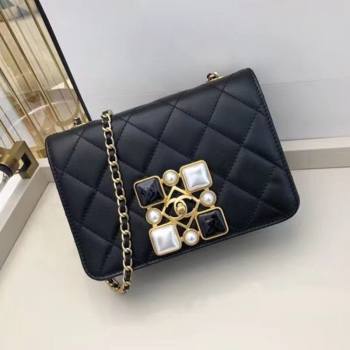 Chanel Quilted Calfskin Resin Stone Flap Bag AS2259 Black/White 2020 TOP (SMJD-20112102)