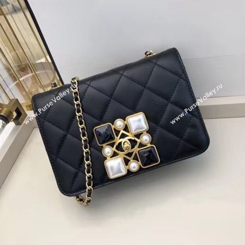 Chanel Quilted Calfskin Resin Stone Flap Bag AS2259 Black/White 2020 TOP (SMJD-20112102)