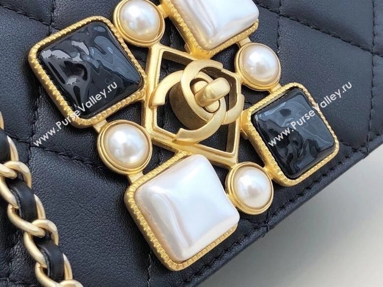 Chanel Quilted Calfskin Resin Stone Flap Bag AS2259 Black/White 2020 TOP (SMJD-20112102)