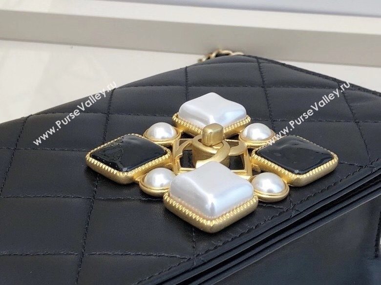 Chanel Quilted Calfskin Resin Stone Flap Bag AS2259 Black/White 2020 TOP (SMJD-20112102)